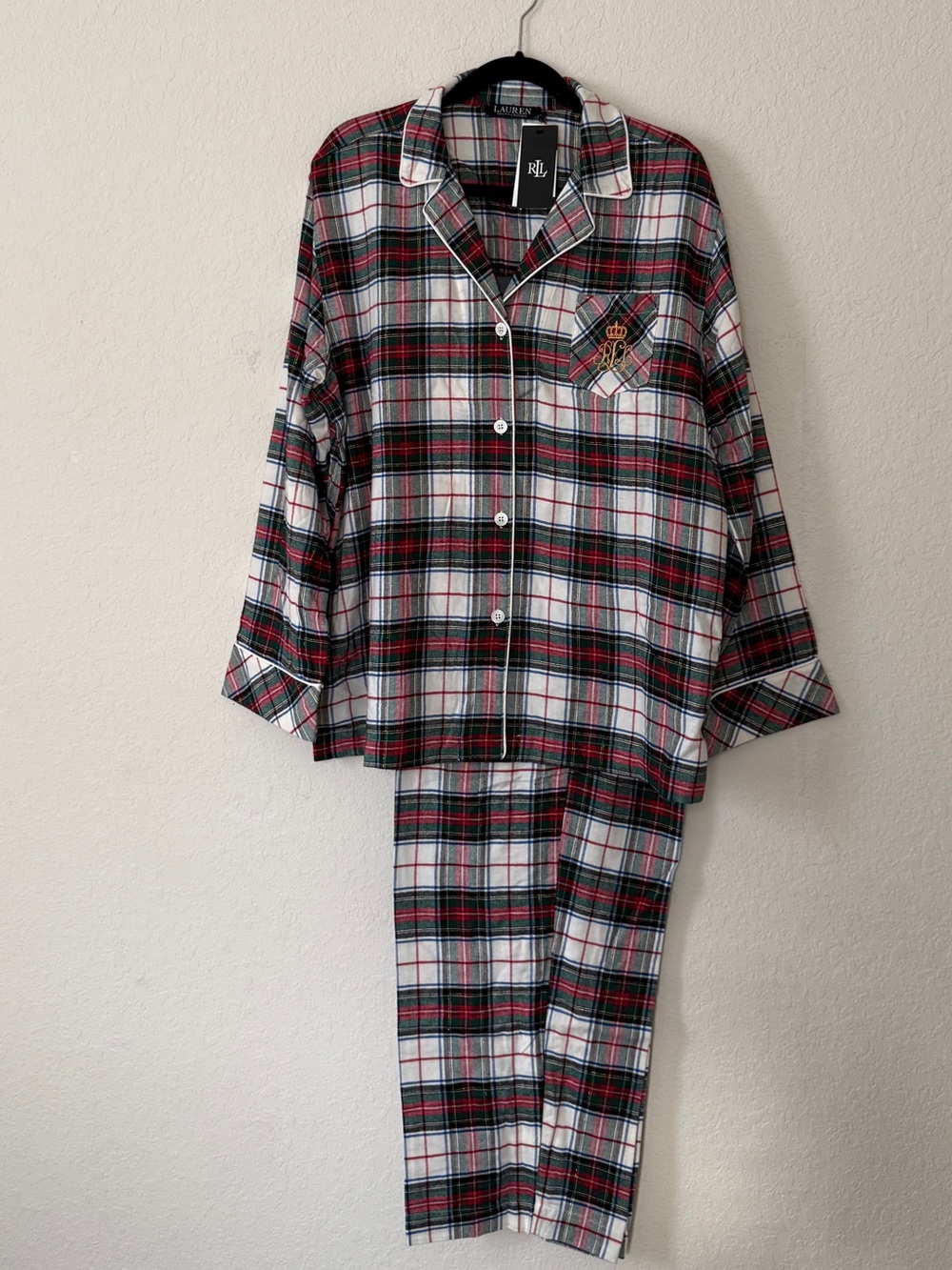 Ralph Lauren Red, Black & White Plaid Kids Pajama Set size XL